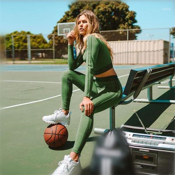 

solid color sets elastic waist pants + o-neck long sleeve vest women 3 colors casual stretch suit fitness suits 1, Gray