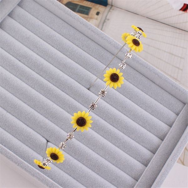 

ofgp simple small fresh sun flower hairband accessories card issuing band korean sweet inlaid drill button headbands flower fine hair card, Silver