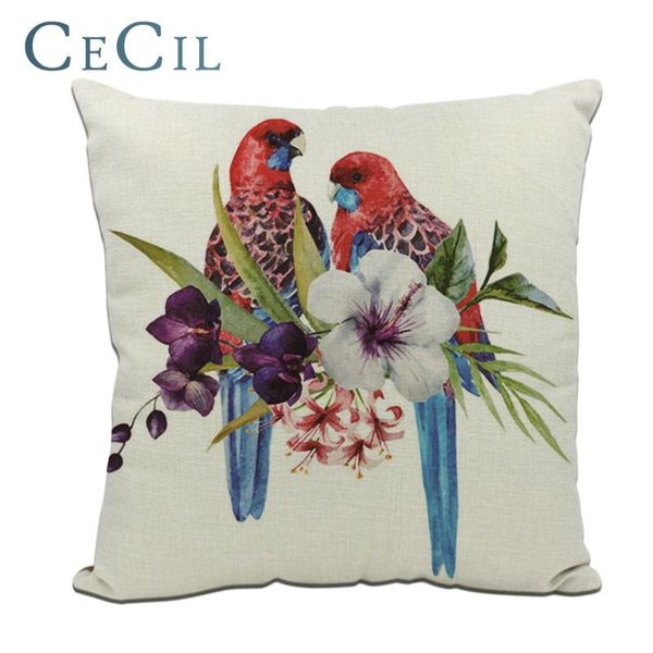 

cecil tropical plants printing parrot pillow cover home sofa cushion linen cotton green leaf flamingos pillowcase cushion/decorative