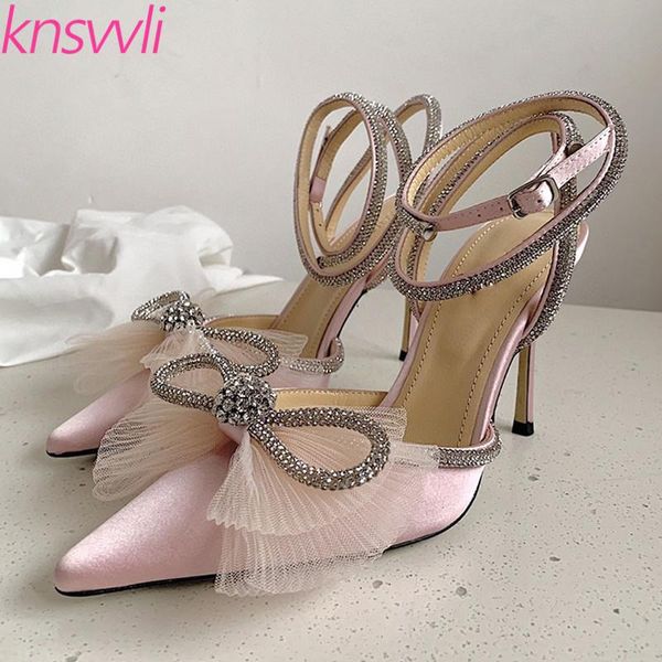 

dress shoes crystal women luxury high heels satin wedding woman bowknot rhinestone ankle strap pumps bling sandals, Black