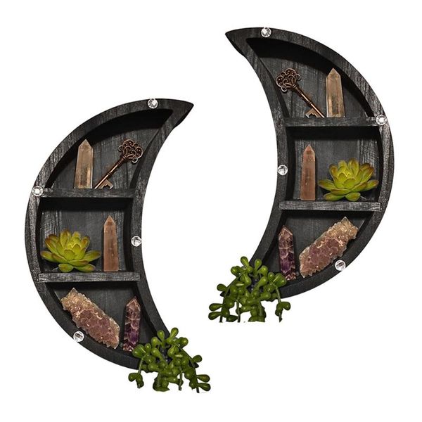 

other home decor 2pcs rustic wooden moon shelf nursery sundries bedroom display rack living room wall hanging crystals essential oil