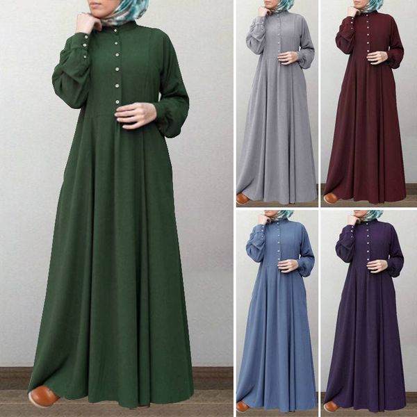 

retro button muslim shirt dress women autumn abaya dresses casual long sleeve maxi vestidos female button robe oversized 5xl, Red