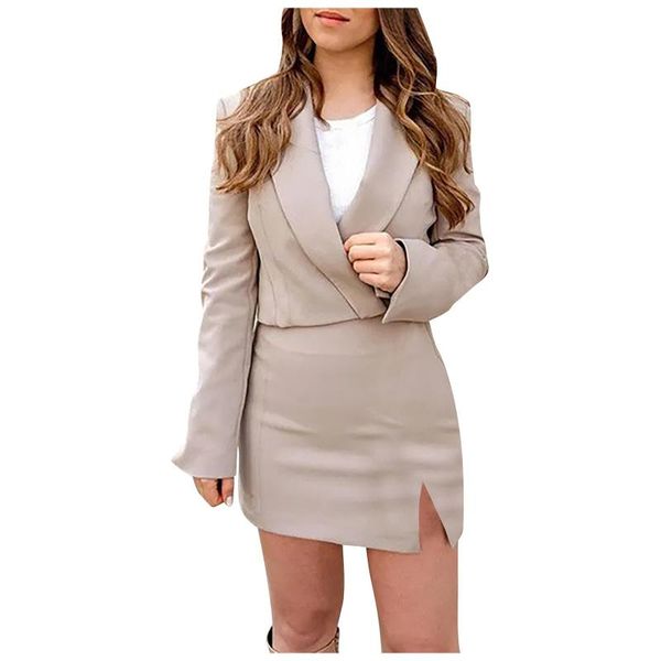 

two piece dress office lady professional suit skirt female casual fashion two-piece autumn winter 2021 women check apricot temperament sets, White
