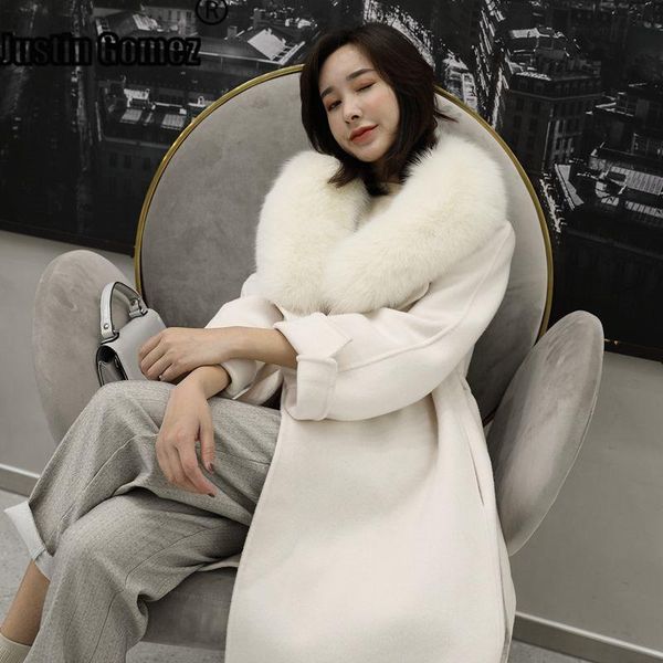 

women's wool & blends long hair collar slim cashmere blend coat simple autumn winter 2021 coats elegant loose solid color overcoat, Black