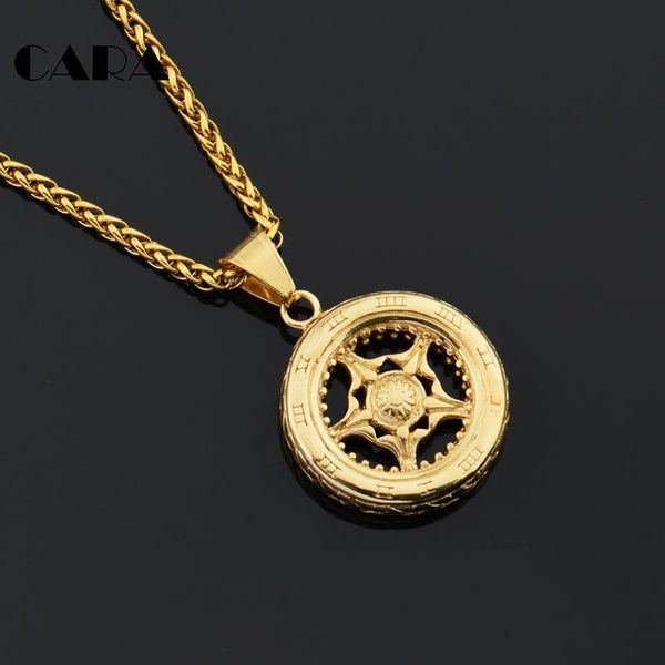 

men's jewelry men necklace round wheel pendants for boy 316 stainless steel cagf0180 2021 halloween pendant necklaces, Silver