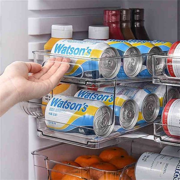 Küchen-Kühlschrank-Aufbewahrungsbox-Spender, transparenter Getränkedosenhalter aus Kunststoff für Kühlschrankschränke 210922