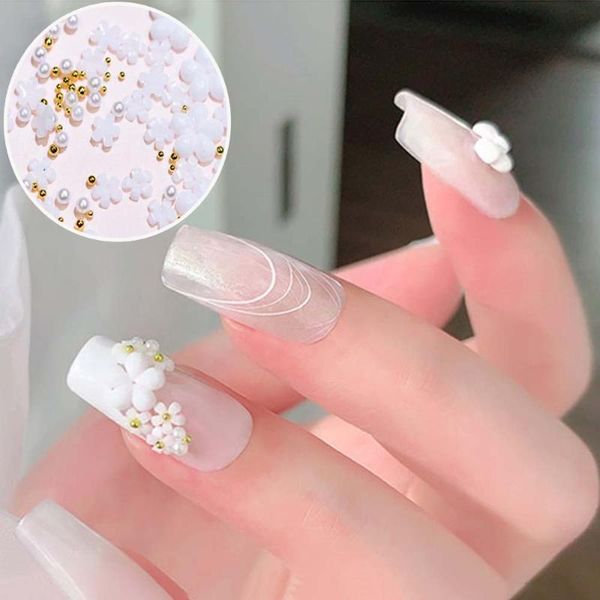 

nail art decorations 1 box ins trendy mini resin flower decoration 3d delicate elegnat white small flowers jewelry, Silver;gold