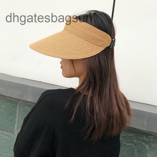 

brand cap carvessummer sun visor cap with big brim empty straw hat, Blue;gray