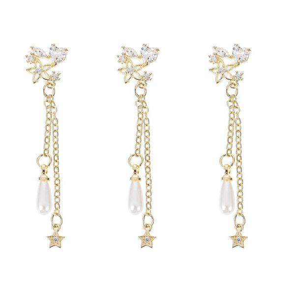 

nail gel 3pcs zircon plated gold chain jewelry pearl pendant bow, Red;pink