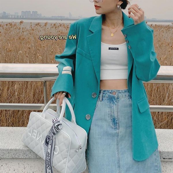 

women's suits & blazers [hu chuliang, budapest] green suit coat 2021 spring and autumn casual small, White;black