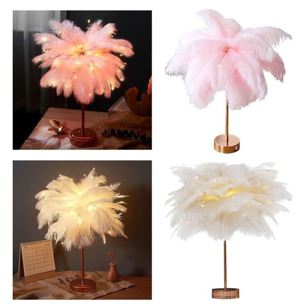 

bulbs romantic feather table lamp usb diy bedside light home porch vanity sconces