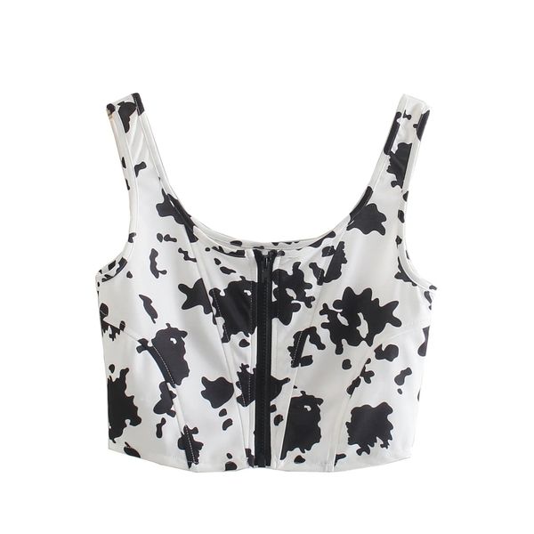 Summer Women Cow Pattern Stampa Sexy Short Tank T Shirt Casual femminile senza maniche Slim Crop Top T1515 210430