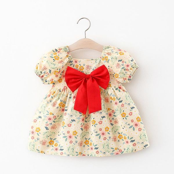 

2021summer baby girls bow print dress girl's dresses, Red;yellow