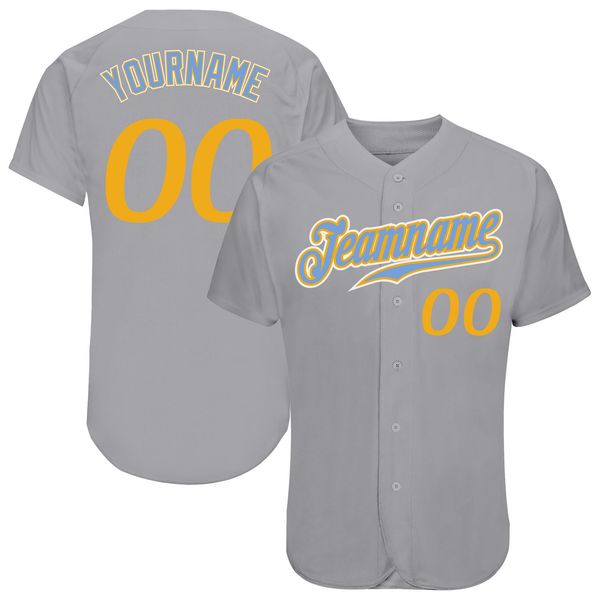 

custom gray gold-light blue authentic baseball jersey, Blue;black