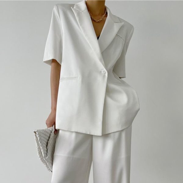 

women's suits & blazers [ewq] korea chic temperament trend women simple lapel single button loose fashion short-sleeved suit jacket sum, White;black