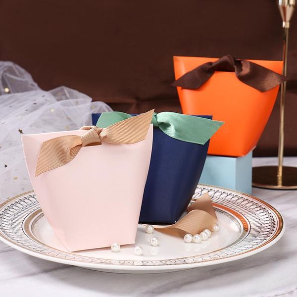 

gift wrap 5pcs orange candy box solid color thank you birthday party diy kraft paper with ribbon bag wedding favor package