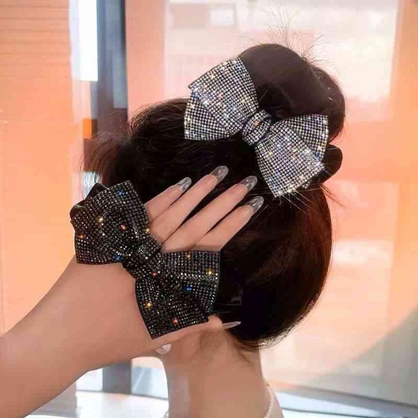 

hair jewelry accessories diamond set circle bow large intestine shiny head flower tie rope horsetail, Golden;white