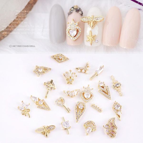 

metal bee zircon nail art jewelry japanese decorations crystal manicure diamond charms1, Silver;gold