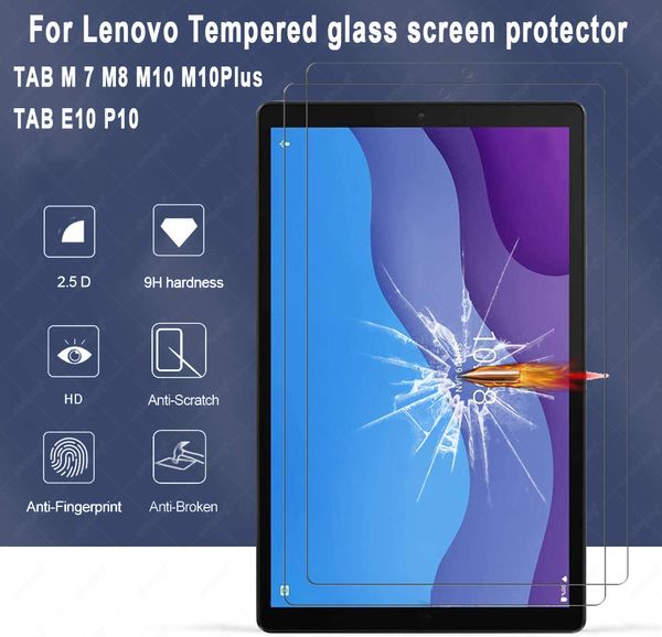 Vidro temperado para Lenovo M7 M8 M10 PLUS E10 P10 Cover Screen Film Scratchproof HD Protetor de tela de tablet impermeável