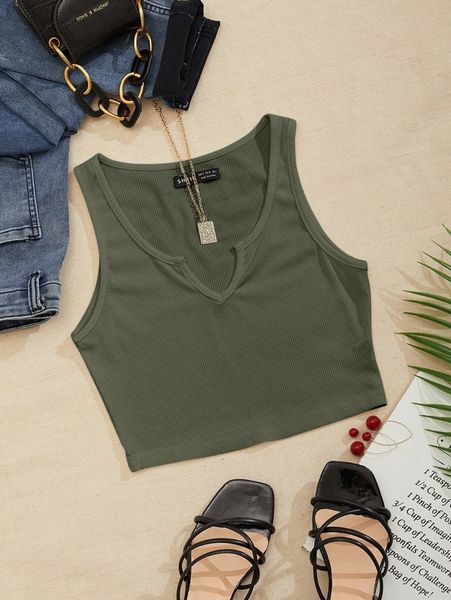 

notch neck rib-knit tank x4mp#, White