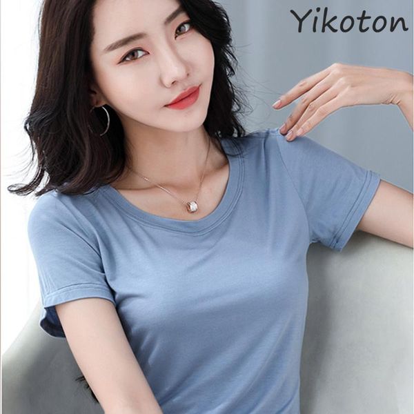 

women's t-shirt 2021 summer short sleeve o-neck cotton tshirt female lady t shirt plus size slim casual fashion clothing, White