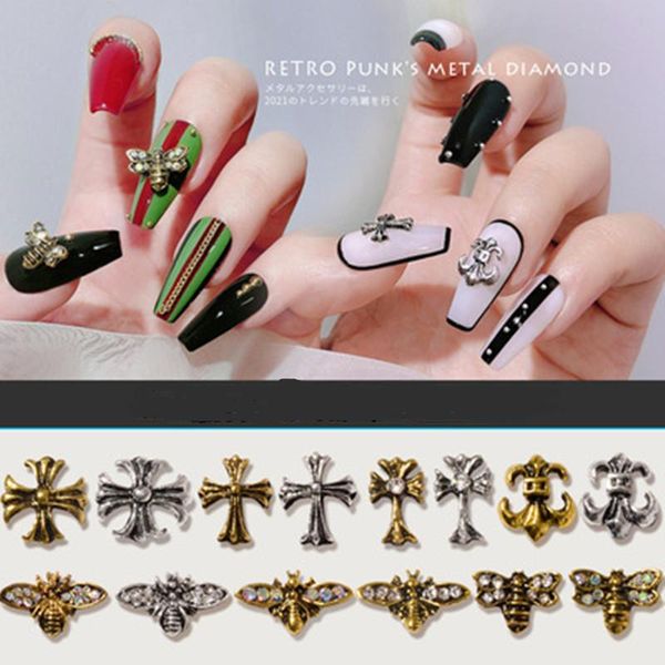 

nail art decorations 5-10pcs anchor cross punk retro metal rivets nails rhinestones alloy bee butterfly designs manicure jewelry, Silver;gold