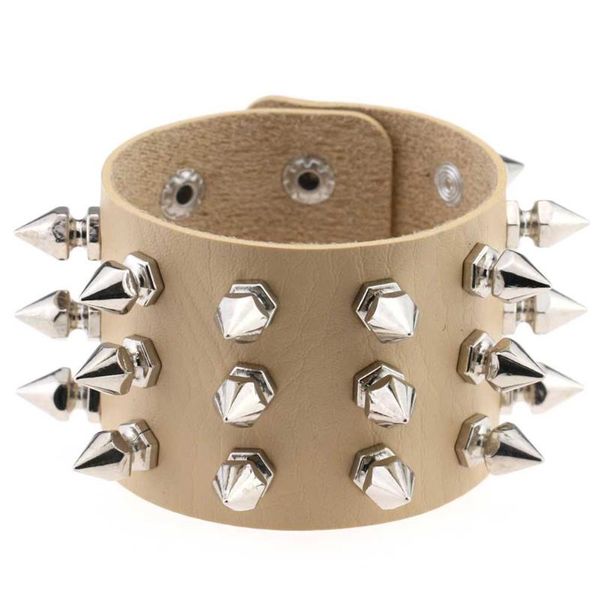 

bangle fashion occident three row rivet bracelet adjustable leather, Black