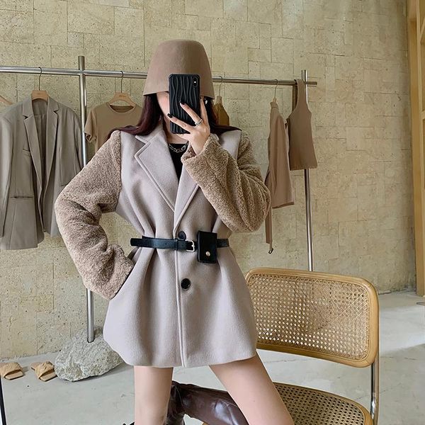 

women's jackets french style woolen suit coat fall / winter loose waisted woollen jacket, Black;brown