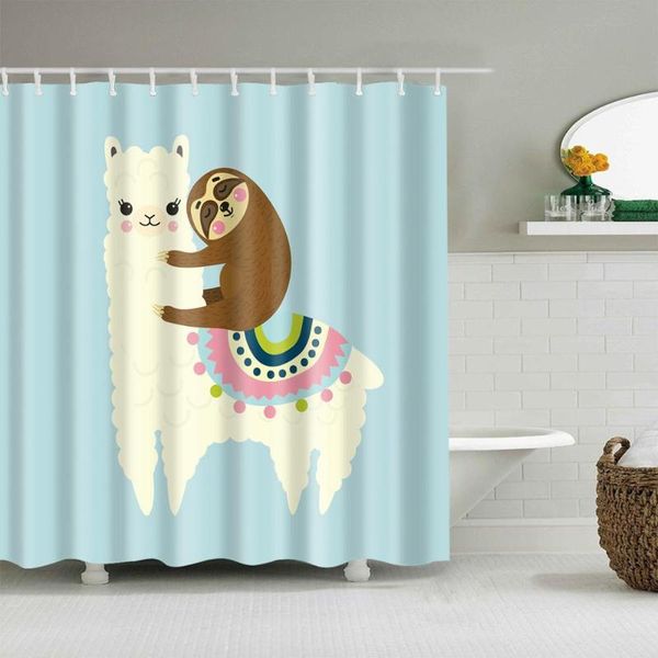 

shower curtain cartoon alpaca light blue fashion bath accessories with hooks curtains
