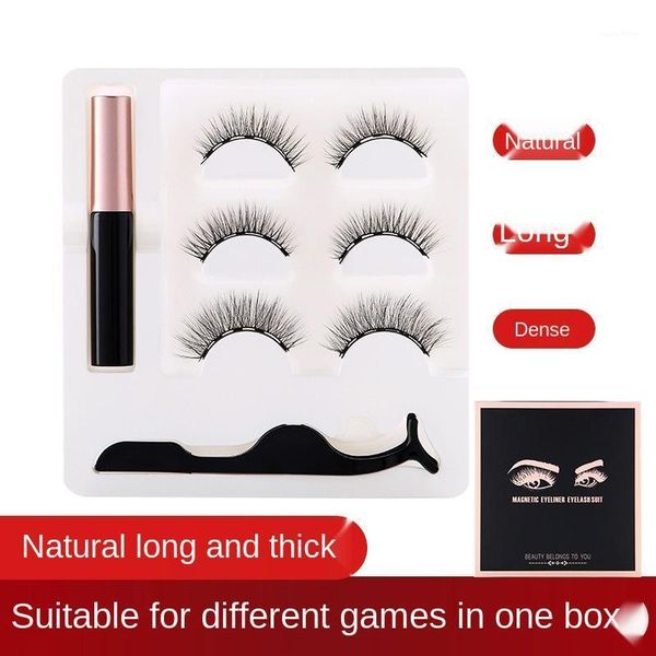 

makeup 3 pairs of magnetic eyelashes + liquid eyeliner tweezers, waterproof long lasting eyelash extension set1