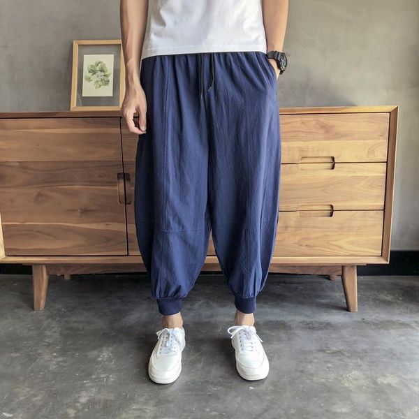 

men's pants m-5xl casual cross ankle length workout streetwear summer men plus size elastic waist trousers male, Black