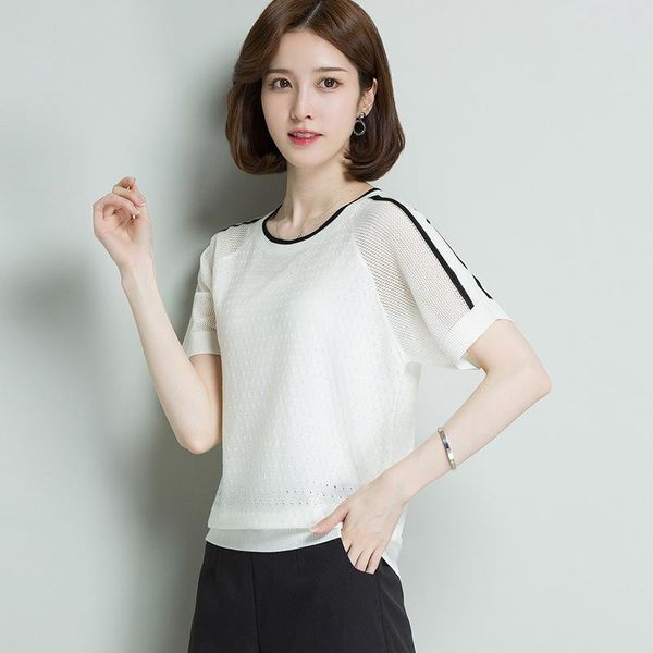 

women's t-shirt 2021 summer ice silk short sleeve loose large knitwear thin base coat, White