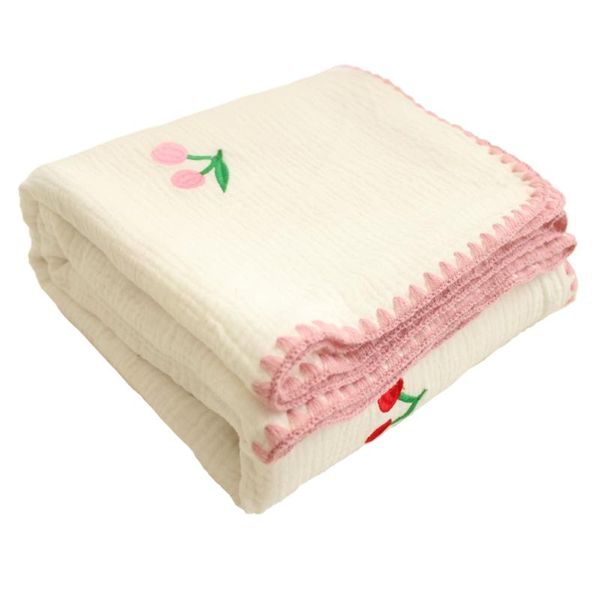 

layers lace edge embroidered cherry candyfloss cotton blanket baby swaddle stroller cover born bath towel receiving blankets & swaddling