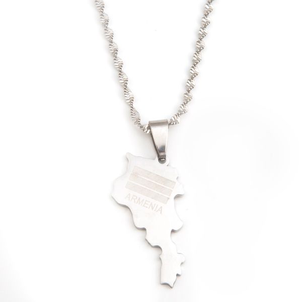 

stainless steel gold color armenia map flag pendant necklace trendy armenians maps charm jewelry, Silver
