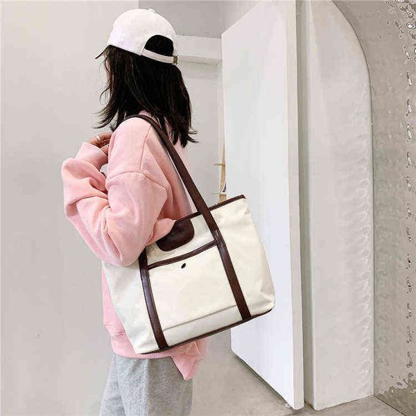 

shopping bags fashion women casual handbag large capacity nylon large pu flaps shoulder bag shoulder bag for lady handbag 220310