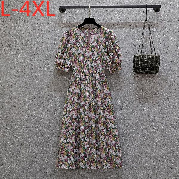 

plus size dresses summer women prairie chic dress short sleeves v-neck floral printed zipper casual loose l xl 2xl 3xl 4xl, Black