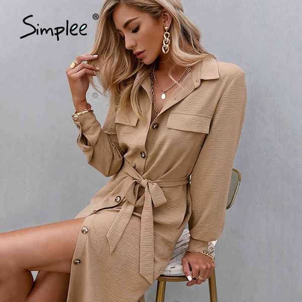 

shirt collar straight midi long sleeve button slit khaki female spring elegant casual office ladies dress 210414, Black;gray