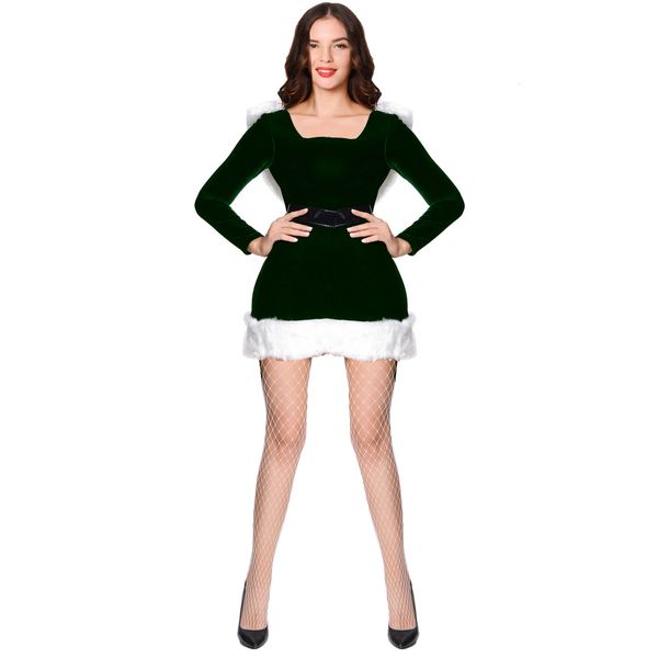 

green dress women cosplay girls long sleeve christmas costume, Black;red