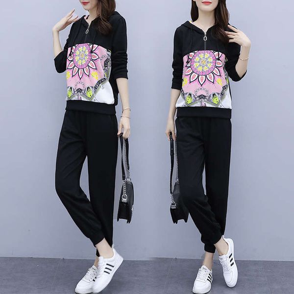 

large wear tracksuits women's fall leisure sports suit, Gray