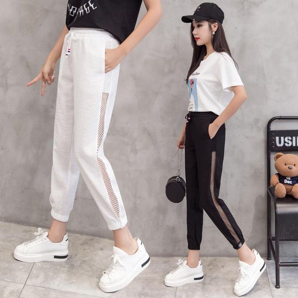 

women's pants & capris womens casual loose ice silk cotton linen, Black;white