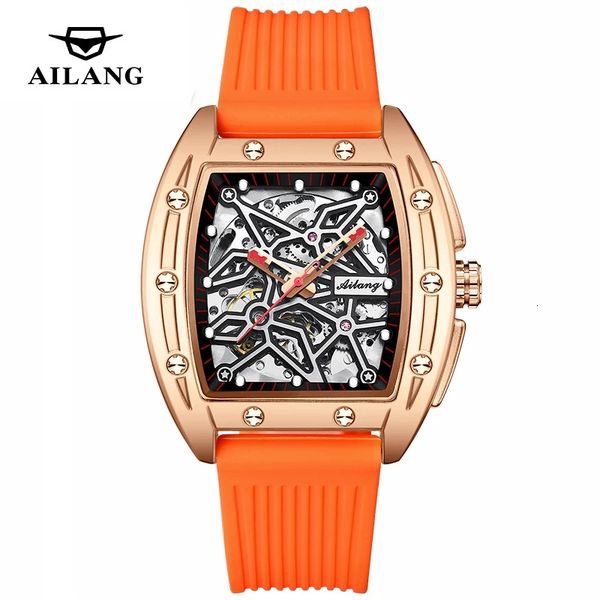 

ailang men sports clock black scoreboard automatic mechanical casual quadrant luxury 8616, Slivery;brown
