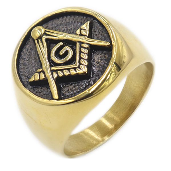 

fraternity association masons ring stainless steel masonic men's solid rings asonry symbol masonic jewelry, Golden;silver