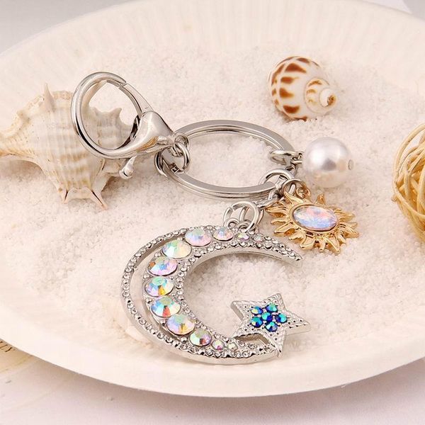 

keychains car keychain moon key chain keyring creative holder metal ring auto accessories, Silver