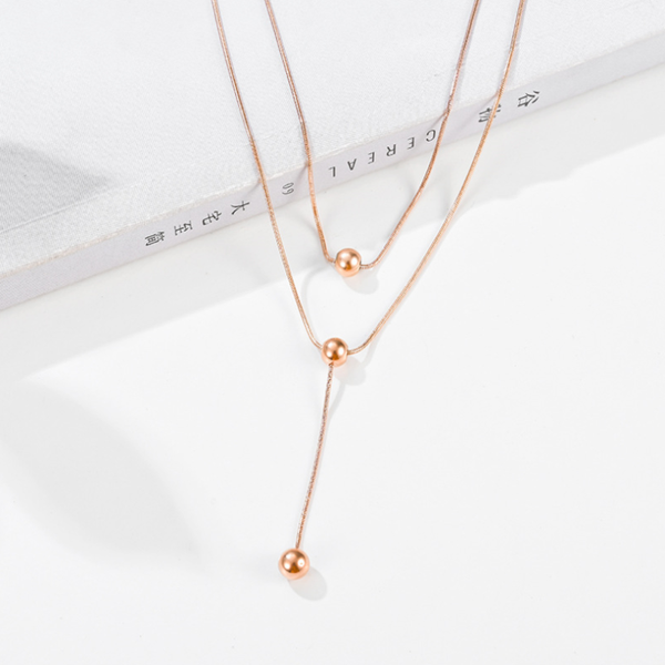 

chains 316l stainless steel round beads pendant charms double layer chain choker necklace for women fashion fine jewelry party gifts, Silver