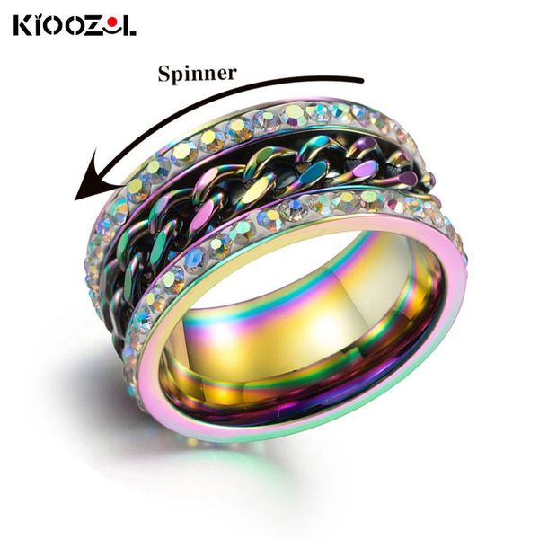 

cluster rings kioozol luxury stainless steel spark micro tiny crystal spinner for men rock hip hop party jewelry accessories 223 ko2, Golden;silver