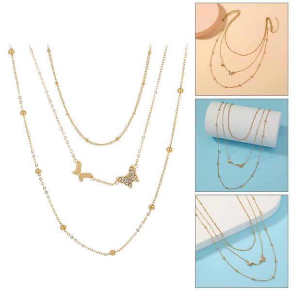 

chains gold color tassel necklace zircon butterfly pendant female simple clavicle chain multi layer jewelry gift, Silver