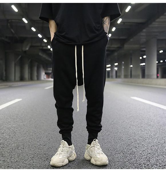 

men's pants low-grade casual dark style classic full matching crotch tights fashion the same terry cotton black