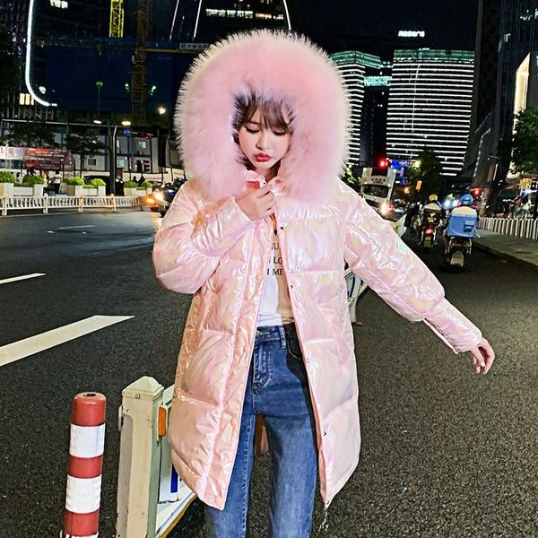 

women's fur & faux 2021 women winter jackets coats down cotton hooded waterproof parkas ladies feminina warm outwear collar long, Black