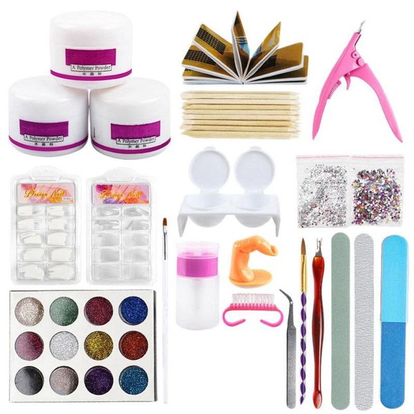 

nail art kits 1set pro acrylic kit with liquid glitter powder tips decoration brush manicure set