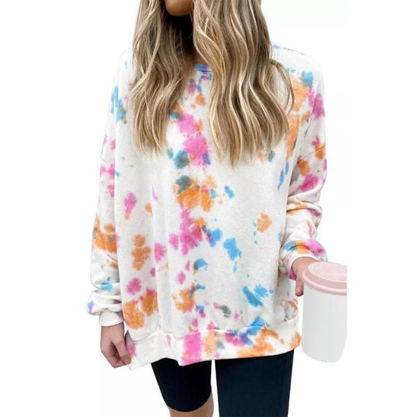 

women's hoodies & sweatshirts autumn tie-dye printed sweatshirt women vintage casual long sleeve pullovers female streetwear, Black